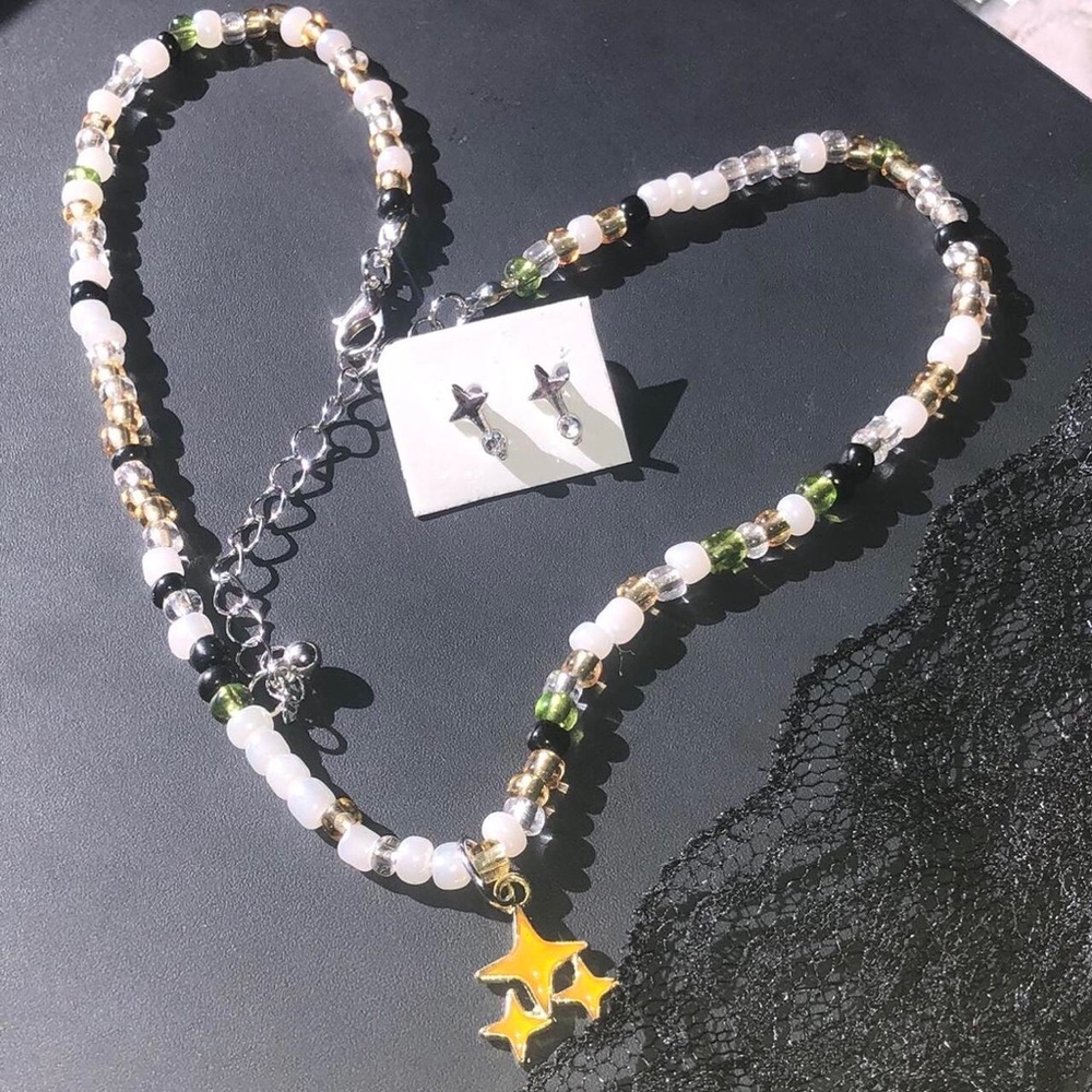 Beaded Necklace and Earring set. Star and sparkle theme